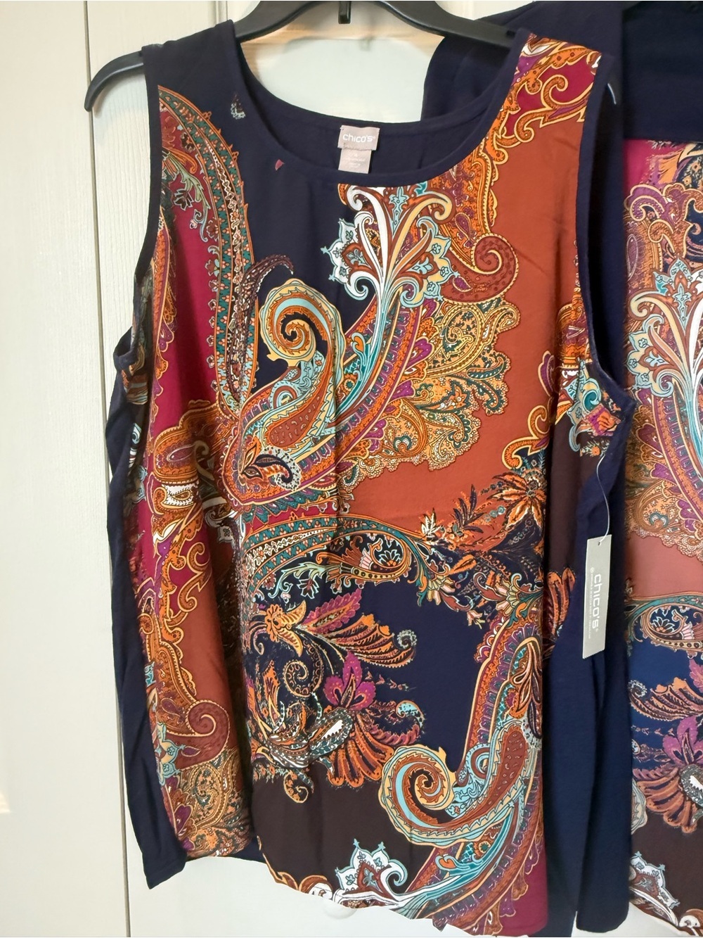 # Chico's XXL Navy Tank Sweater & Open Cardigan with Paisley Woven Accents - Picture 3 of 16